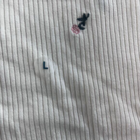 American Eagle Womens Ivory Pink Floral Embroidered Large Shirt Short Sleeve - Picture 4 of 12